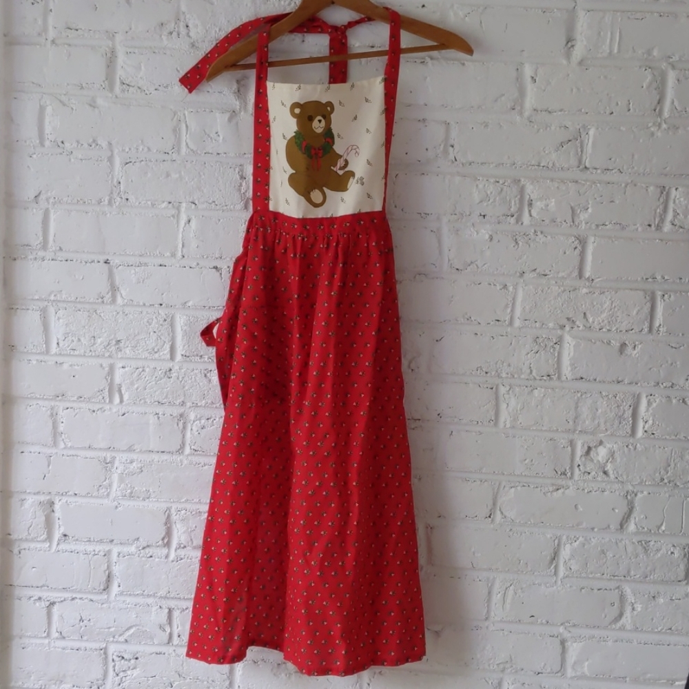 Vintage Christmas Teddy Bear Apron